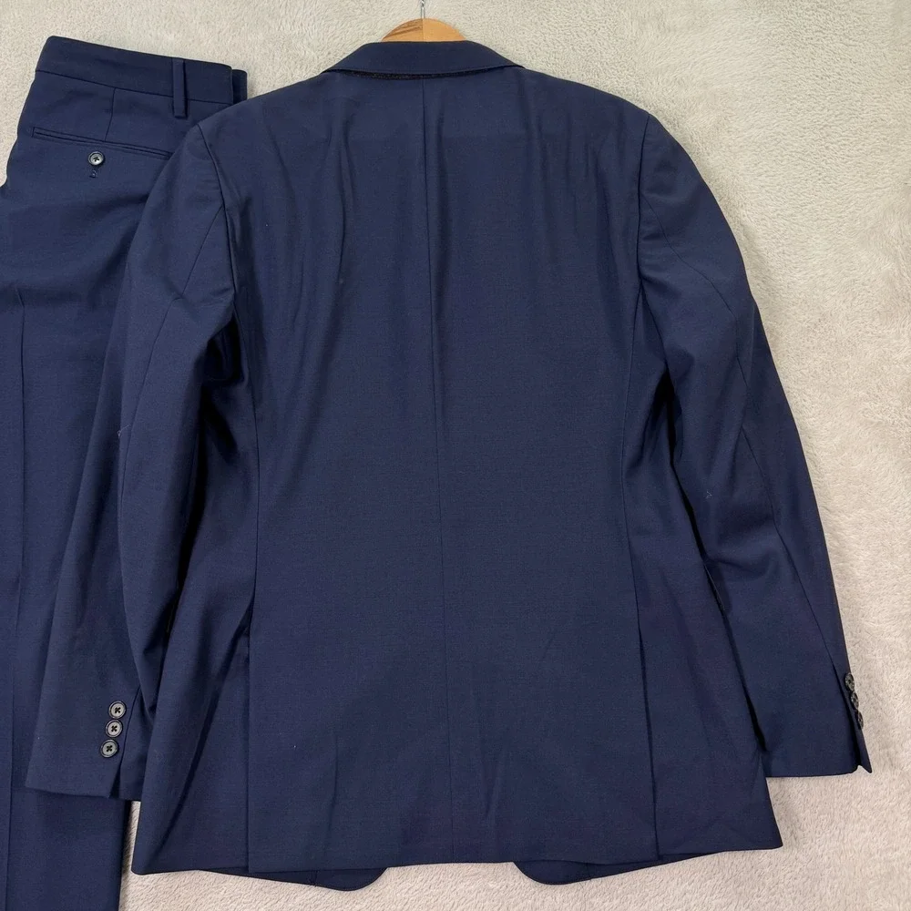 BONOBOS Marzotto Mens 38R Slim Fit Navy Wool 2-Button Suit Jacket Pants 32x30